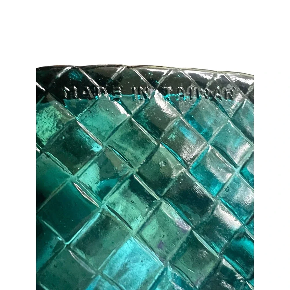 Vintage Shiah Yih Teal Blue Art Glass Basket Hand Made Taiwan 6